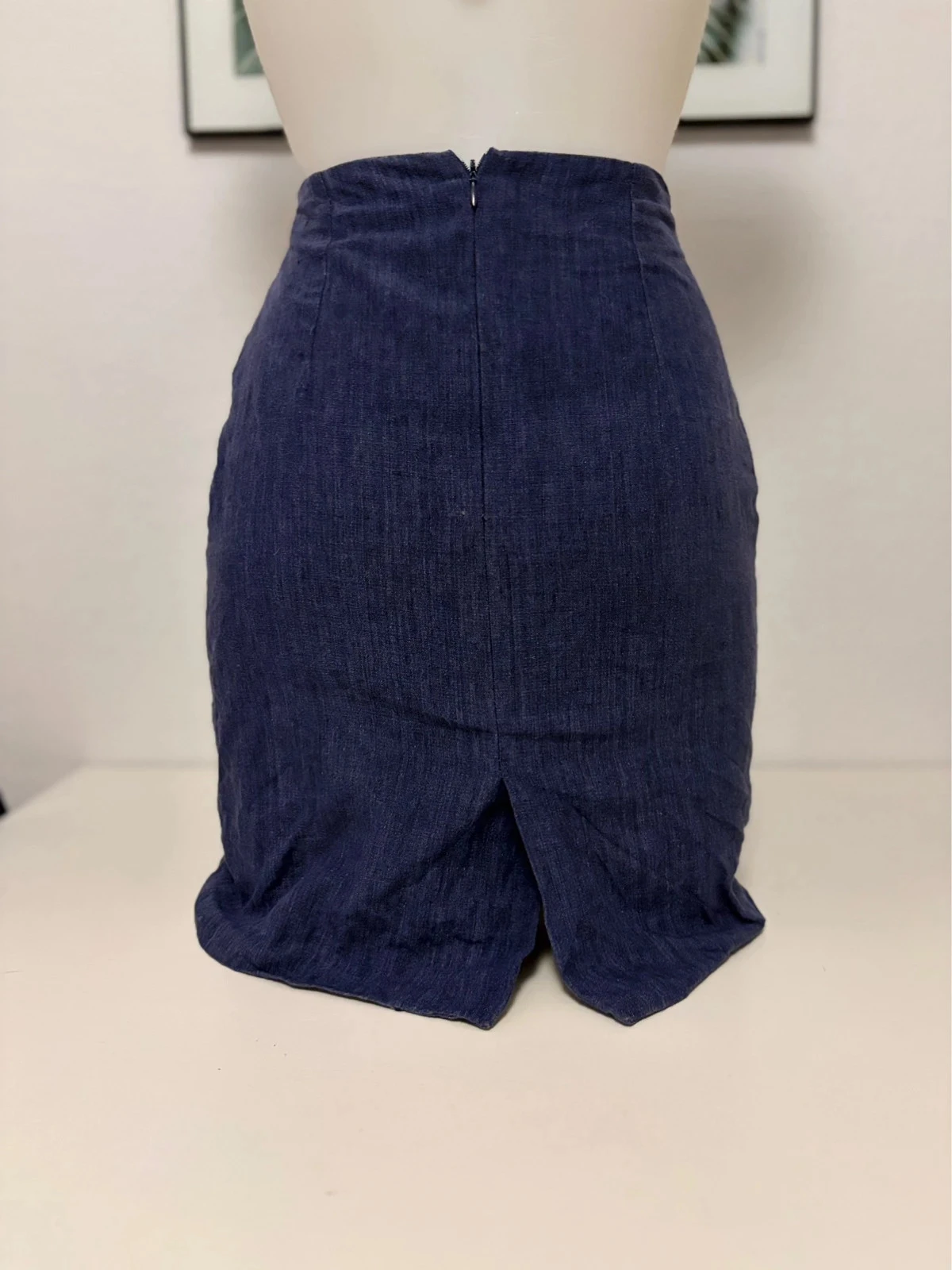 🌸 Navy blue linen straight skirt Clémentucci Paris – Size 36 – Made in France – photo 5
